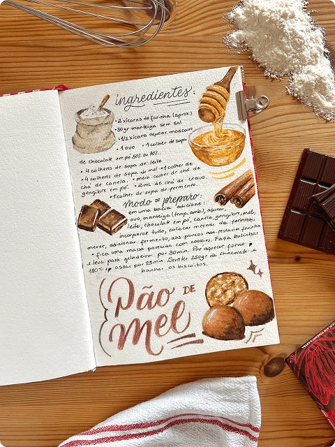 Ilustração de um pão de mel com aquarela